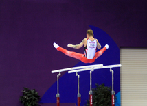 Azərbaycan gimnastı Oleq Stepko Avropa Oyunlarında paralel qollarda hərəkətlərdə qızıl medal qazandı. Bakı, Azərbaycan, 20 iyun 2015